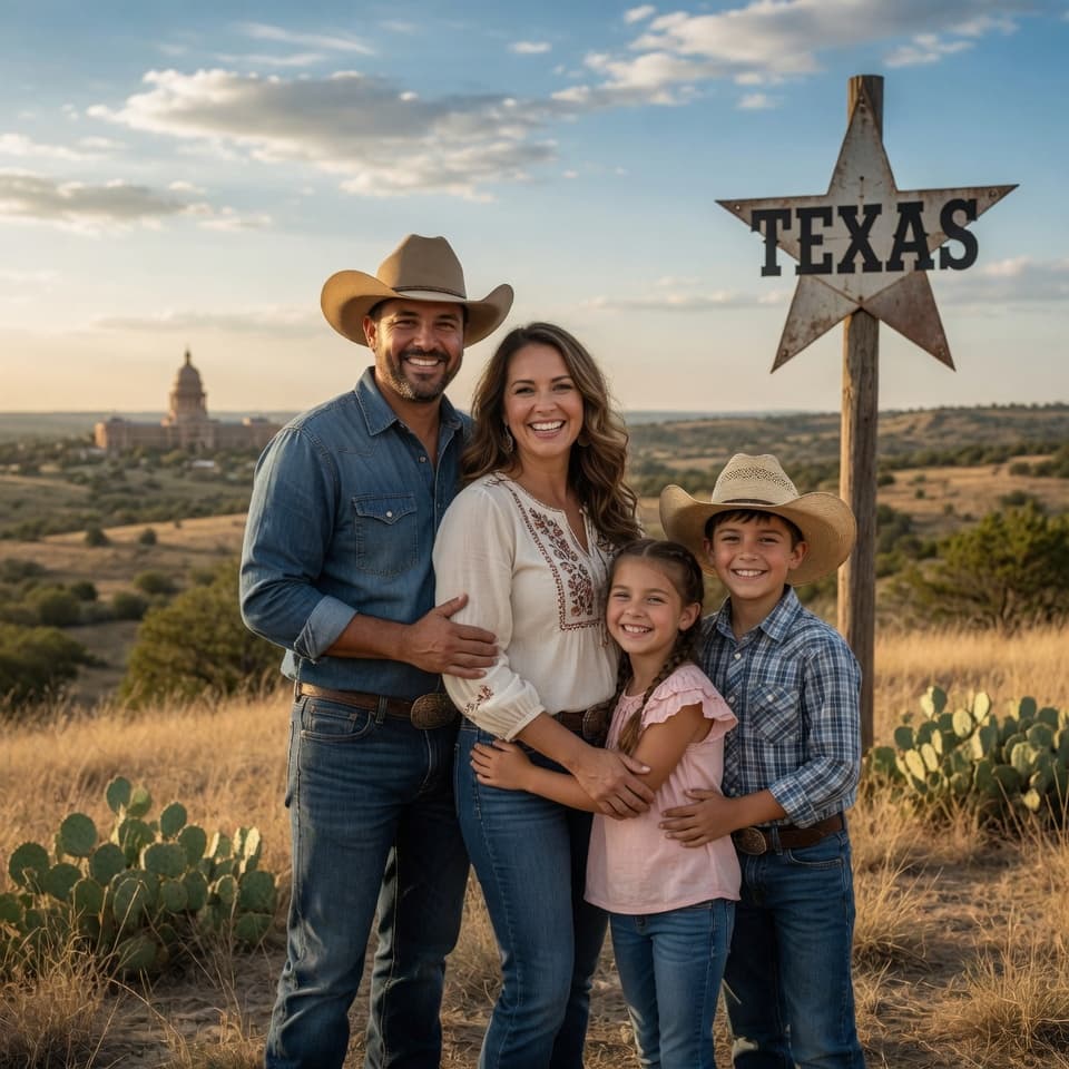 Juan and his family outdoors in Texas