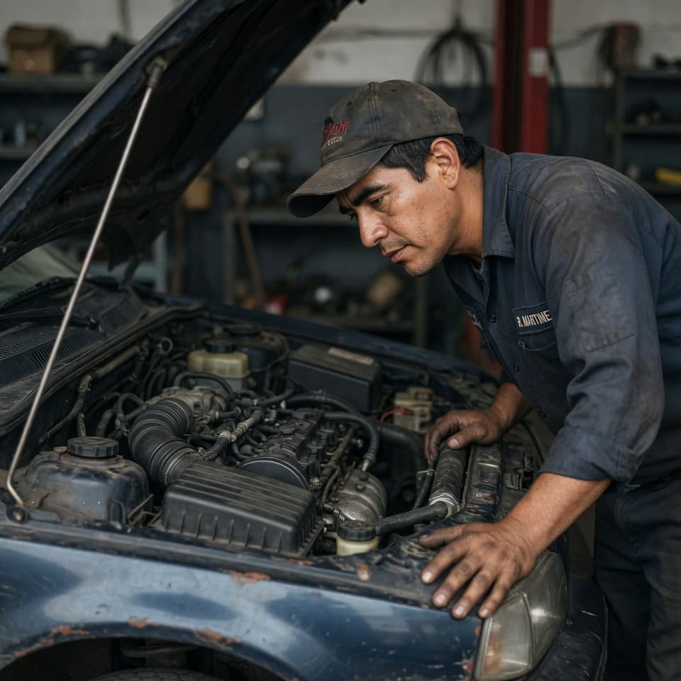 Mechanic working under the hood of a vehicle
